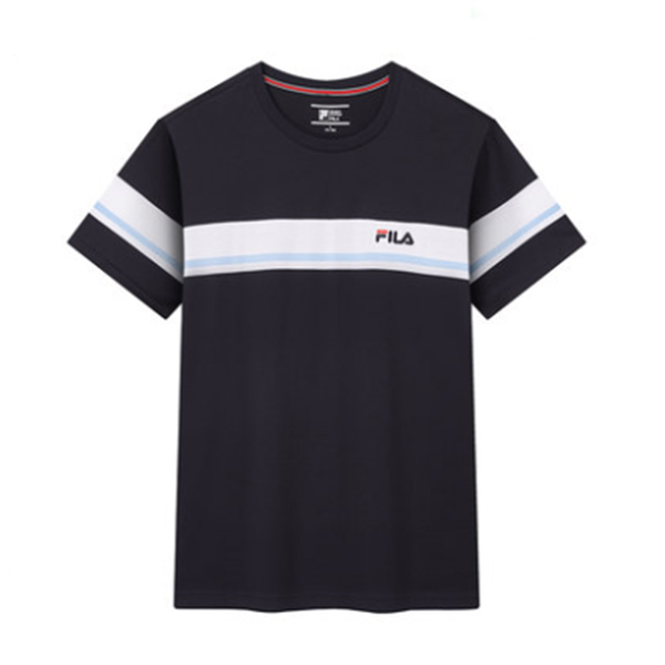 FILA 斐樂官方 男子秋季新款條紋運(yùn)動(dòng)休閑短袖T恤