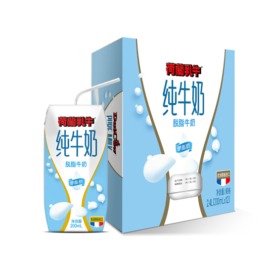 荷兰乳牛 脱脂纯牛奶 200ml*12盒*3件