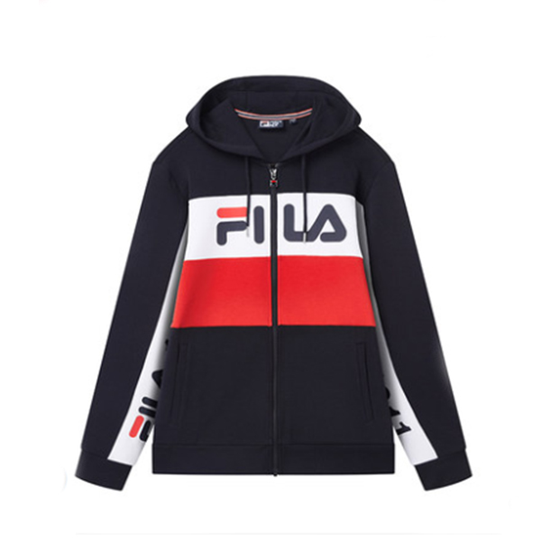 FILA 斐乐官方  男2019冬季新款撞色针织休闲运动连帽茄克上衣