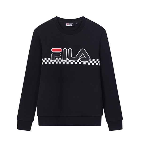 FILA 斐乐官方 男子2019冬季新款毛巾绣格纹印花卫衣男