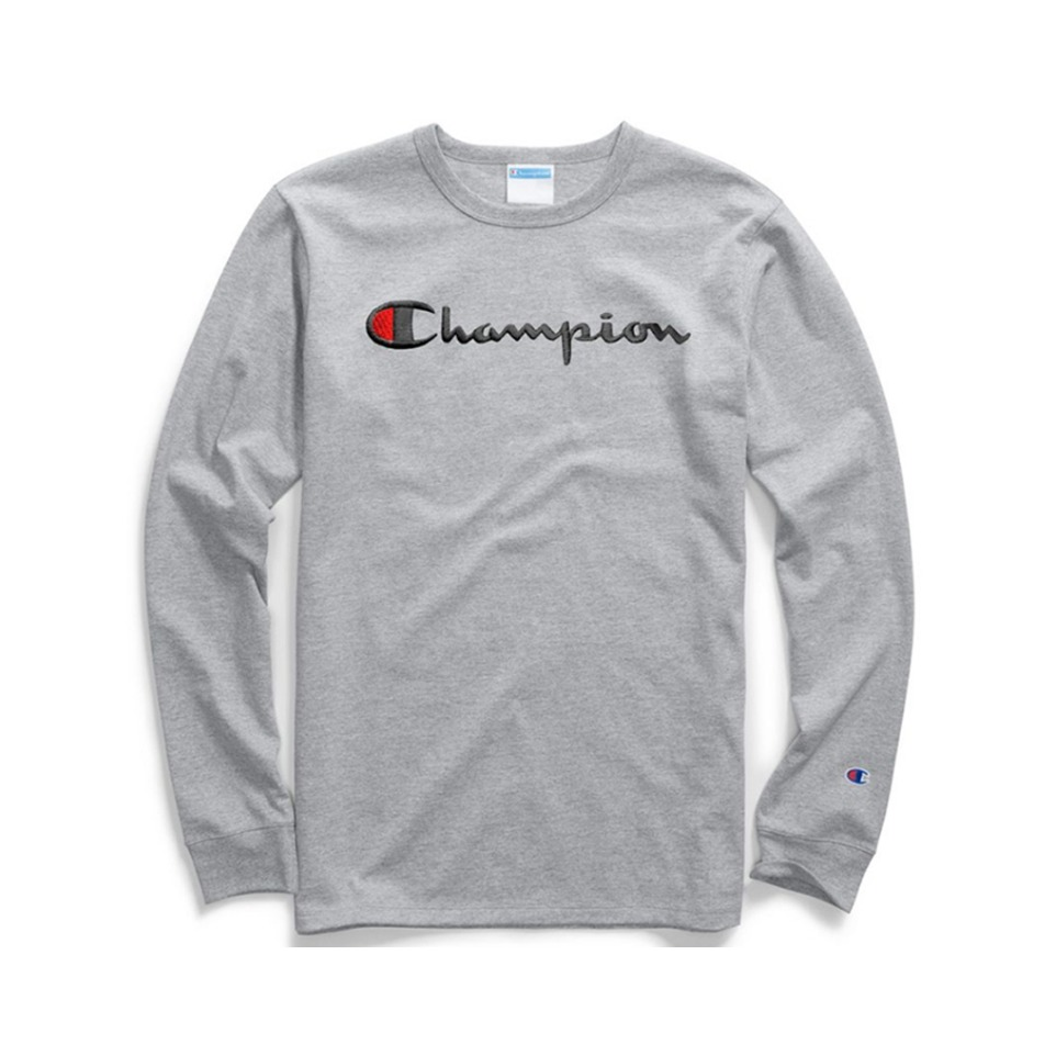 Champion 美版草写LOGO彩色刺绣单标长袖T恤