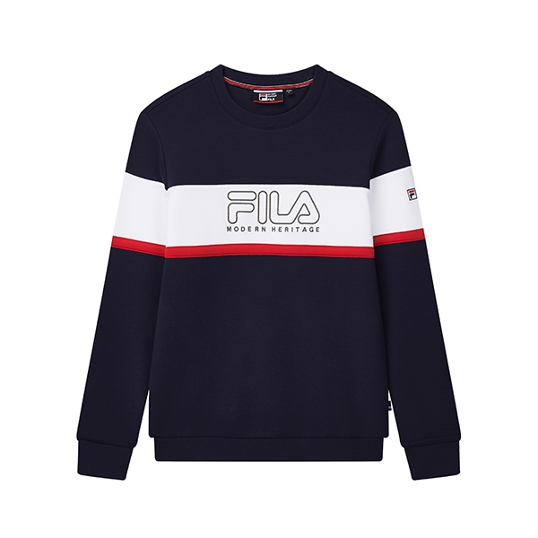 FILA 斐乐官方 2019冬季新款时尚ins潮流条纹撞色卫衣男