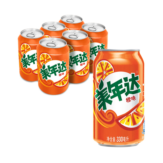 美年达 橙味 碳酸饮料 330ml*6听