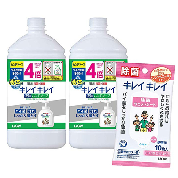 狮王 KIREI KIREI 洗手液 800ml×2瓶+便携装湿巾10片