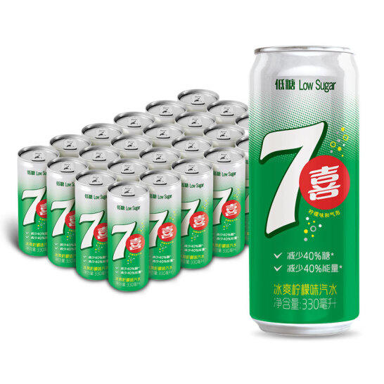 七喜 低糖柠檬味 细长罐 汽水 330ml*24罐*2件