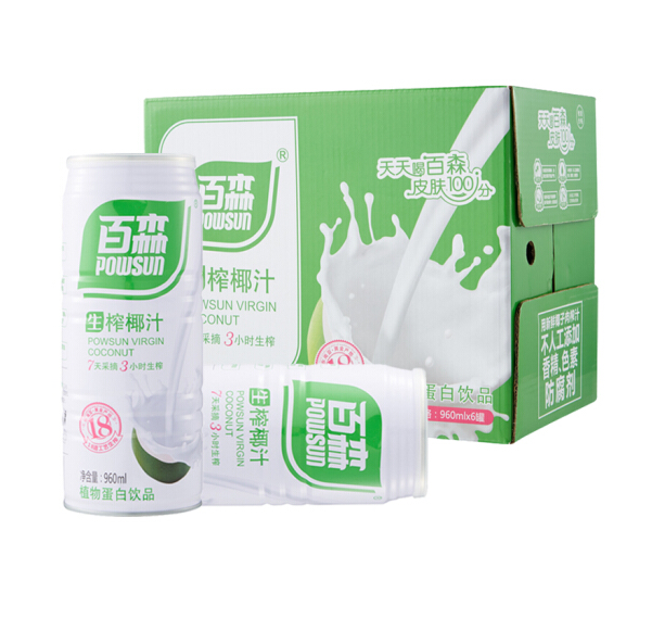 百森 鲜榨椰子汁饮料960ml*6罐