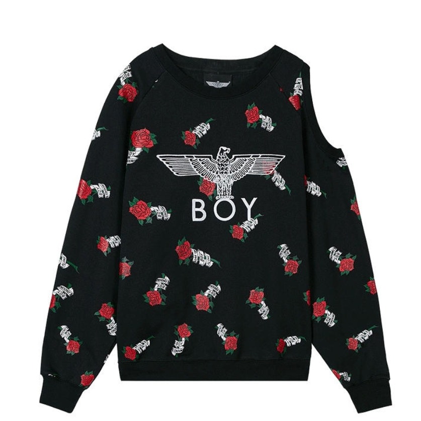 【優(yōu)惠促銷】Boy London 2019SS 老鷹玫瑰印花露肩衛(wèi)衣