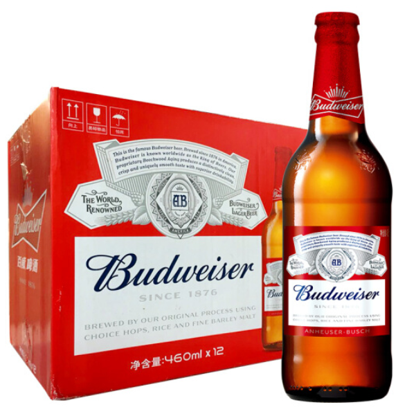 38抢购！百威（Budweiser）啤酒 大瓶装 460ml*12瓶