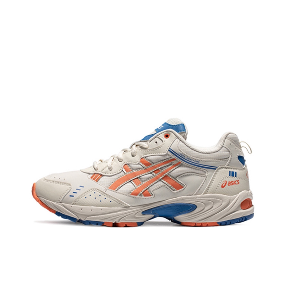 推荐商品：Asics/亚瑟士 GEL-100 TR 防滑耐磨 回弹缓震 增高 时尚复古 透气 运动 合成革织物 休闲鞋 米色/橙色/蓝色