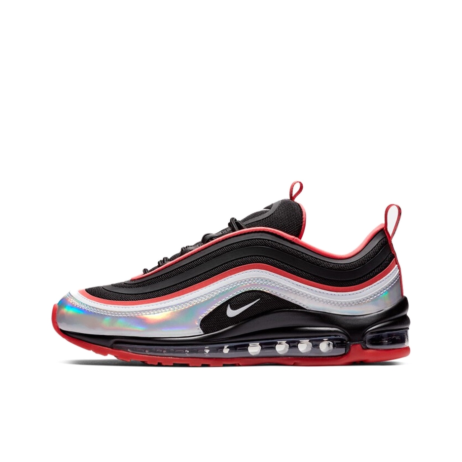 推荐商品：Nike Air Max 97 跑鞋 气垫减震全掌舒适透气防滑耐磨百搭复古织物合成革运动时尚圆头包裹性支撑 Black Grey Red 黑红镭射