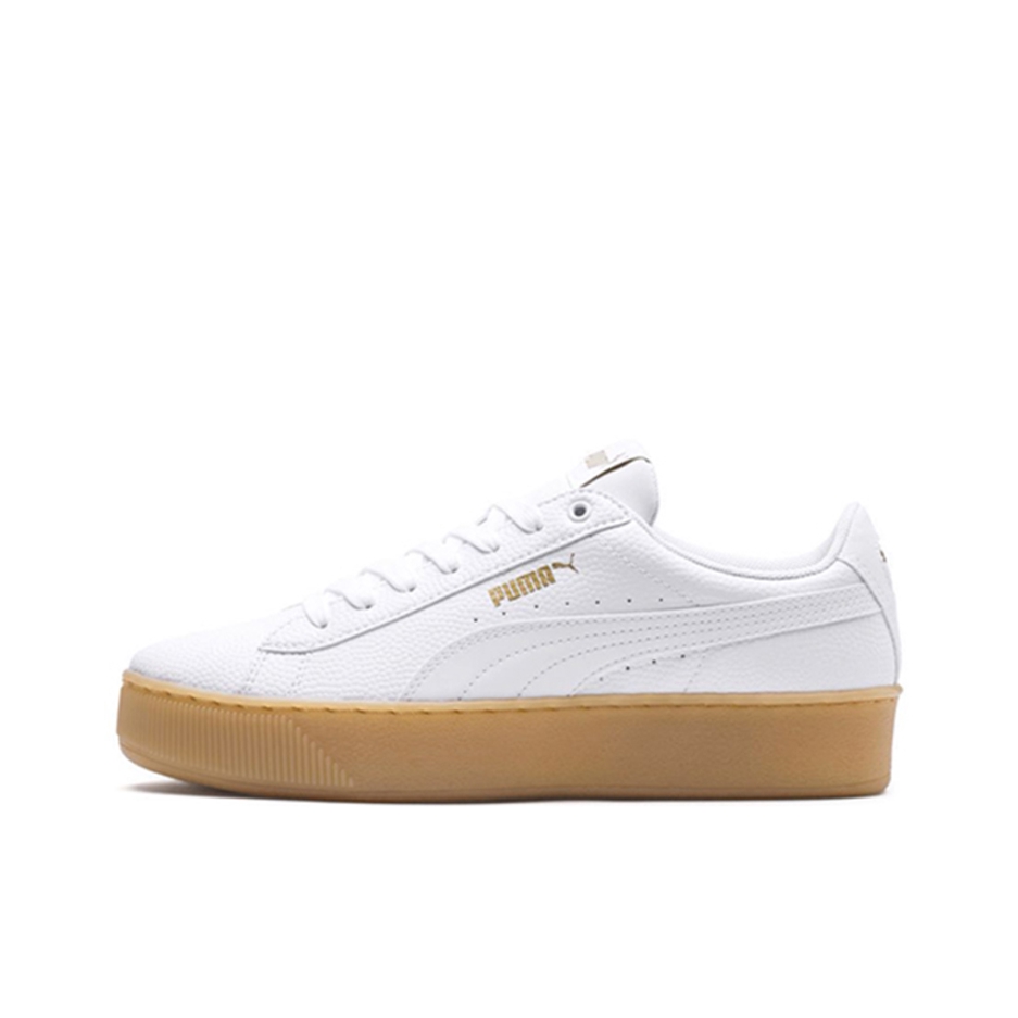 推荐商品：Puma/彪马 Vikky Platform 蕾哈娜 松糕鞋 板鞋 轻便防滑耐磨厚底增高休闲复古抗摩擦 White/DarkGoldenrod 白生胶