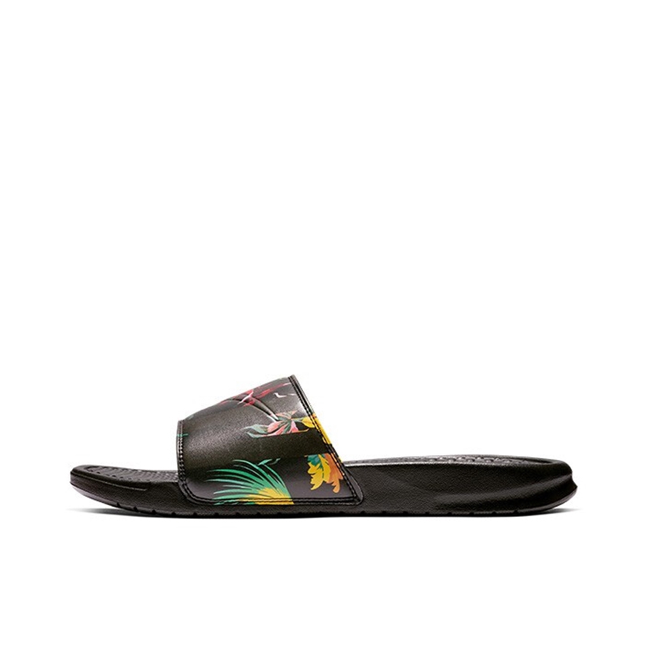 推荐商品：Nike Benassi Jdi 一字 橡胶底 外穿 防滑轻便 透气 运动 户外 厚底 拖鞋 Printed/Black 黑色/花卉印花