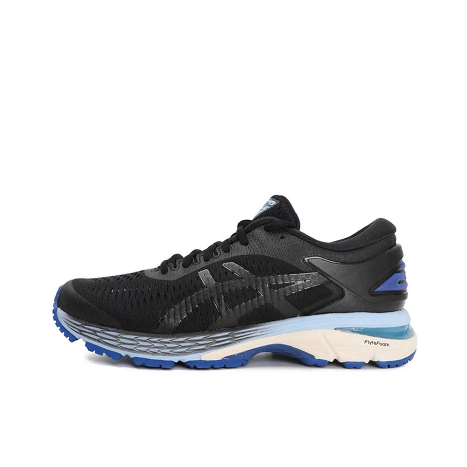推荐商品：Asics/亚瑟士 Gel-Kayano 25 跑鞋 稳定支撑缓震回弹防滑耐磨轻便透气复古织物 Black/Asics Blue 女款/黑蓝