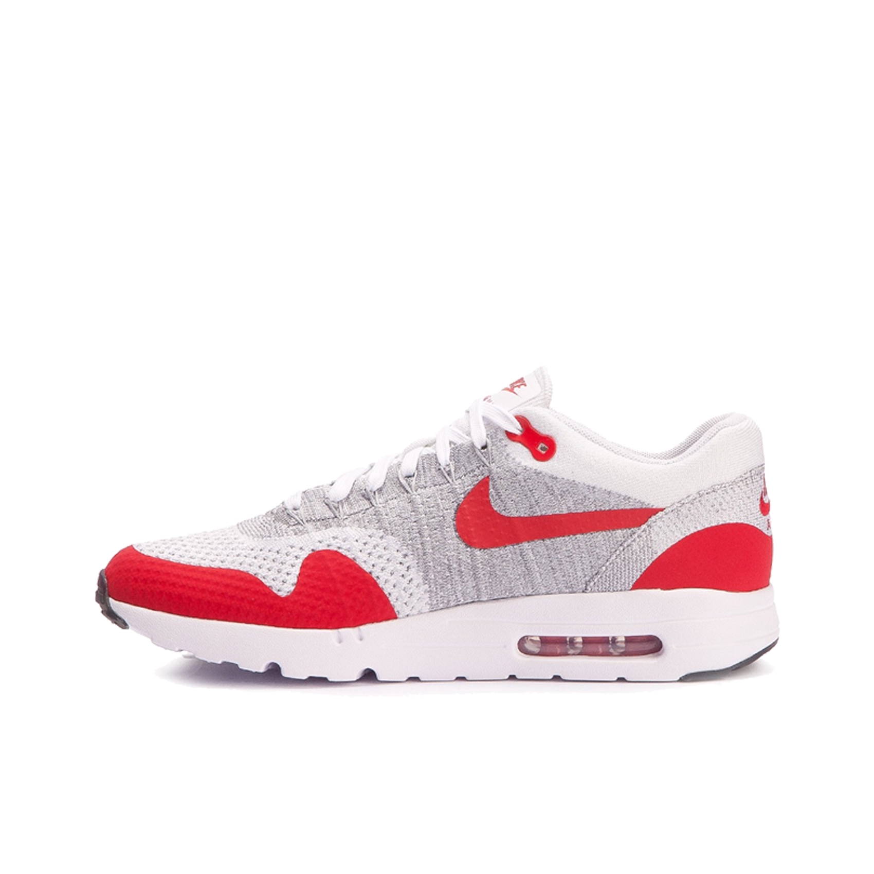 推荐商品：Nike Air Max 1 Flyknit 跑鞋 防滑耐磨舒适透气减震轻便简约复古潮流织物休闲 White / University Red 灰红