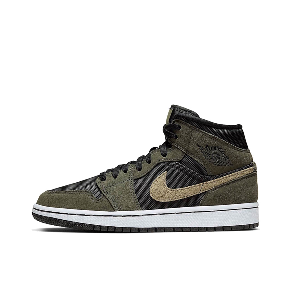 推荐商品：Air Jordan 1 板鞋 运动休闲鞋 复古潮流支撑合成革 Mid DarkOliveGreen/BurlyWood 中帮/橄榄绿/金色