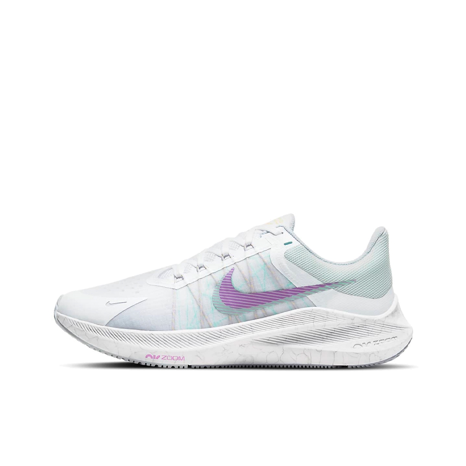 推荐商品：Nike Zoom Winflo 8 跑鞋 缓震轻便网面透气防滑耐磨碳板防水防泼水气垫回弹包裹性 白色/紫色