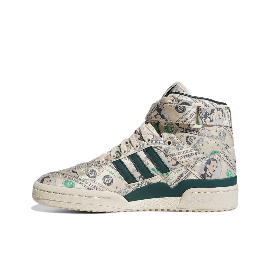 推荐商品：adidas Originals Forum 板鞋 轻便复古防滑时尚魔术贴篮球风薄底包裹性 Money Jeremy Scott/米色/绿色
