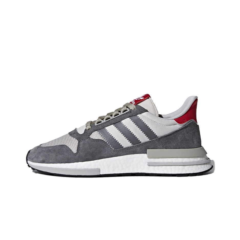推荐商品：adidas Originals ZX 500 RM 防滑耐磨 轻便透气 舒适减震 圆头 织物 复古百搭 运动休闲鞋 Grey/Cloud White/Scarlet 灰