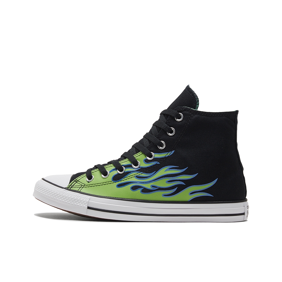 推荐商品：Converse/匡威 Chuck Taylor All Star 帆布鞋 常青款轻便防滑耐磨百搭复古圆头减震贴合高帮 高帮/火焰/黑色/夜光蓝