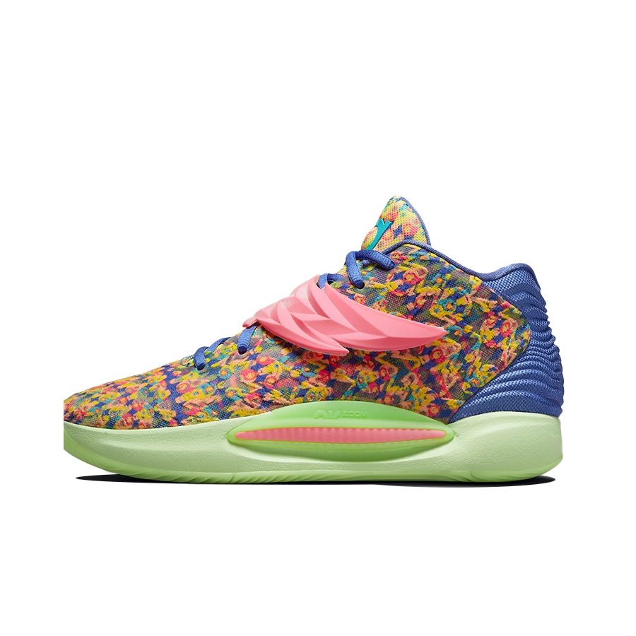 推荐商品：Nike KD 14 杜兰特 防滑耐磨 包裹性 圆头 支撑 实战 减震 织物 魔术贴 篮球鞋 国外版/绿色/粉红/多色印花