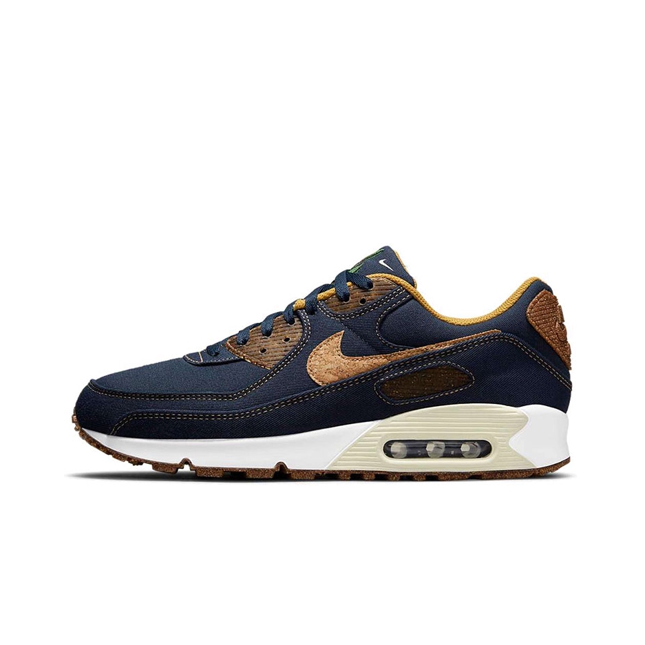 推荐商品：Nike Air Max 90 跑鞋 气垫合成革缓震透气复古增高圆头贴合拼接 黑曜石/小麦/白色