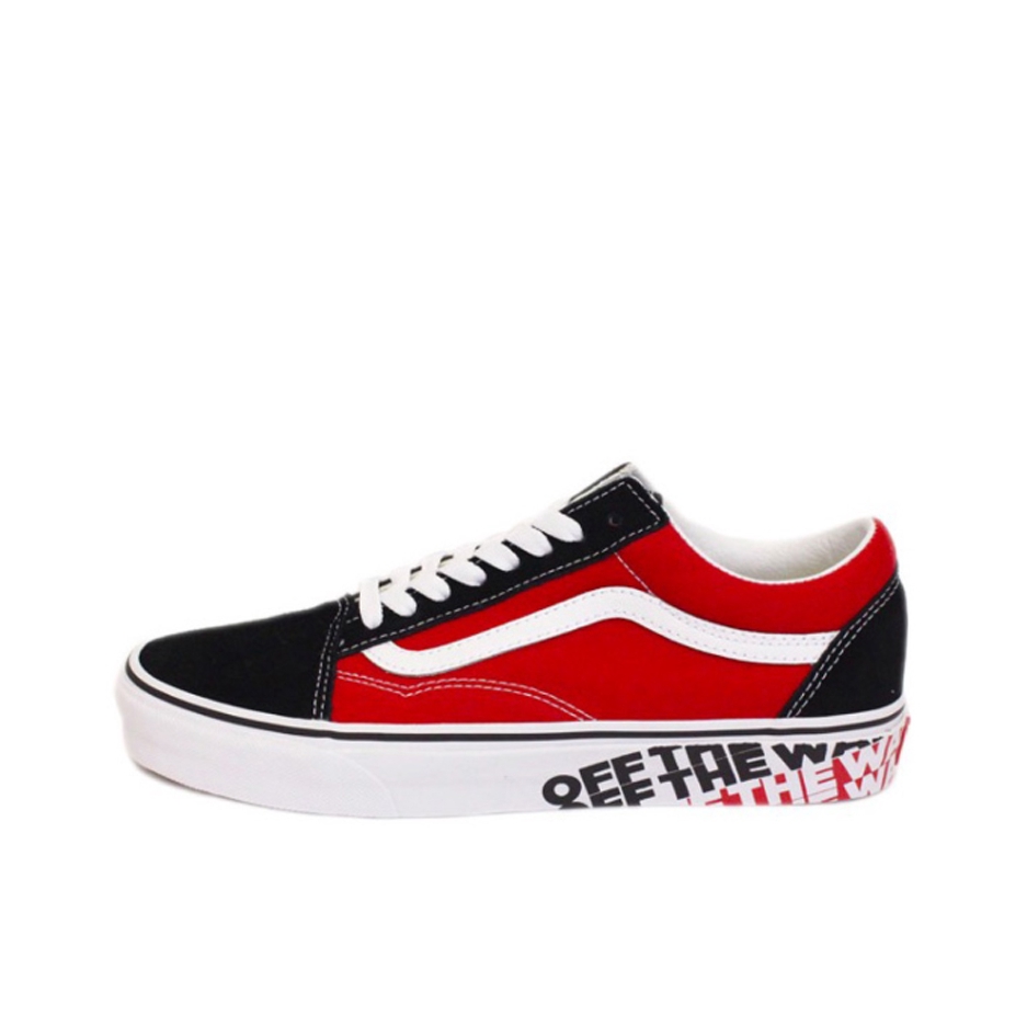 推荐商品：Vans/范斯 Old Skool 滑板鞋 板鞋 轻便防滑复古舒适经典 OTW Sidewall 红黑/标语