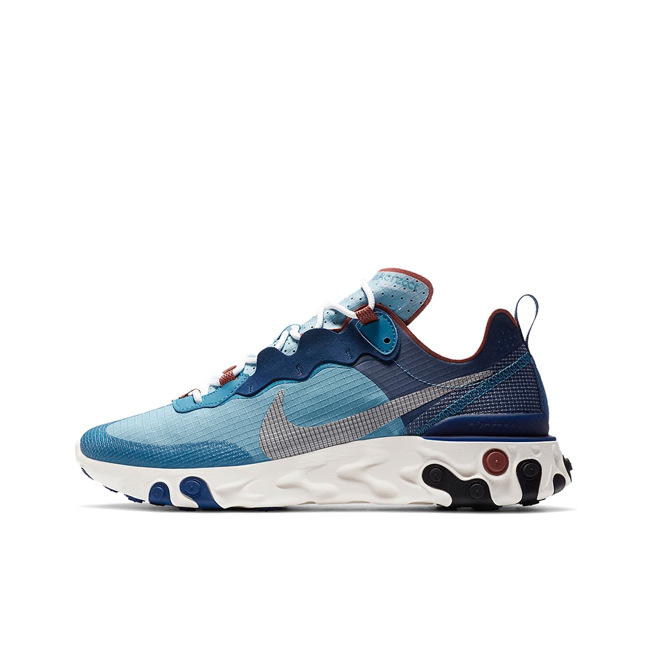 推荐商品：Nike React Element 55 跑鞋 轻便透气缓震耐磨舒适泡棉运动织物支撑防滑解构 靛蓝