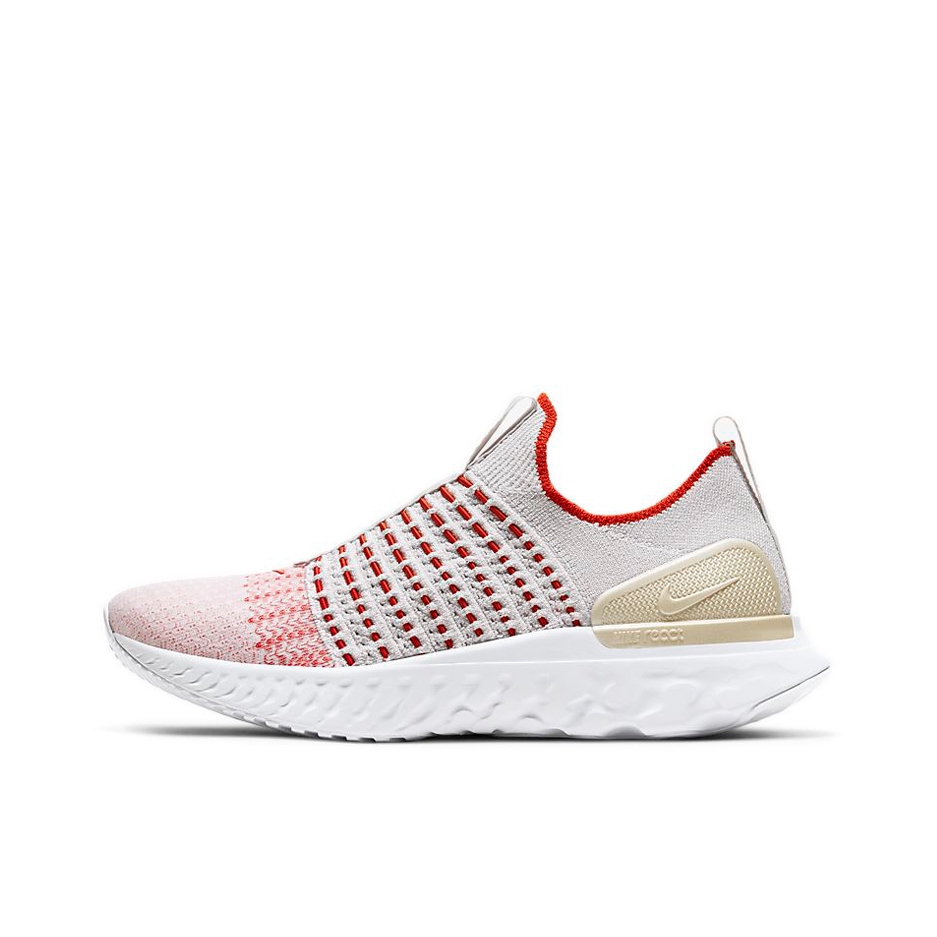 推荐商品：Nike React Phantom Run Flyknit 2 跑鞋 轻便透气耐磨防滑减震休闲舒适泡棉织物回弹编织 金红/白灰