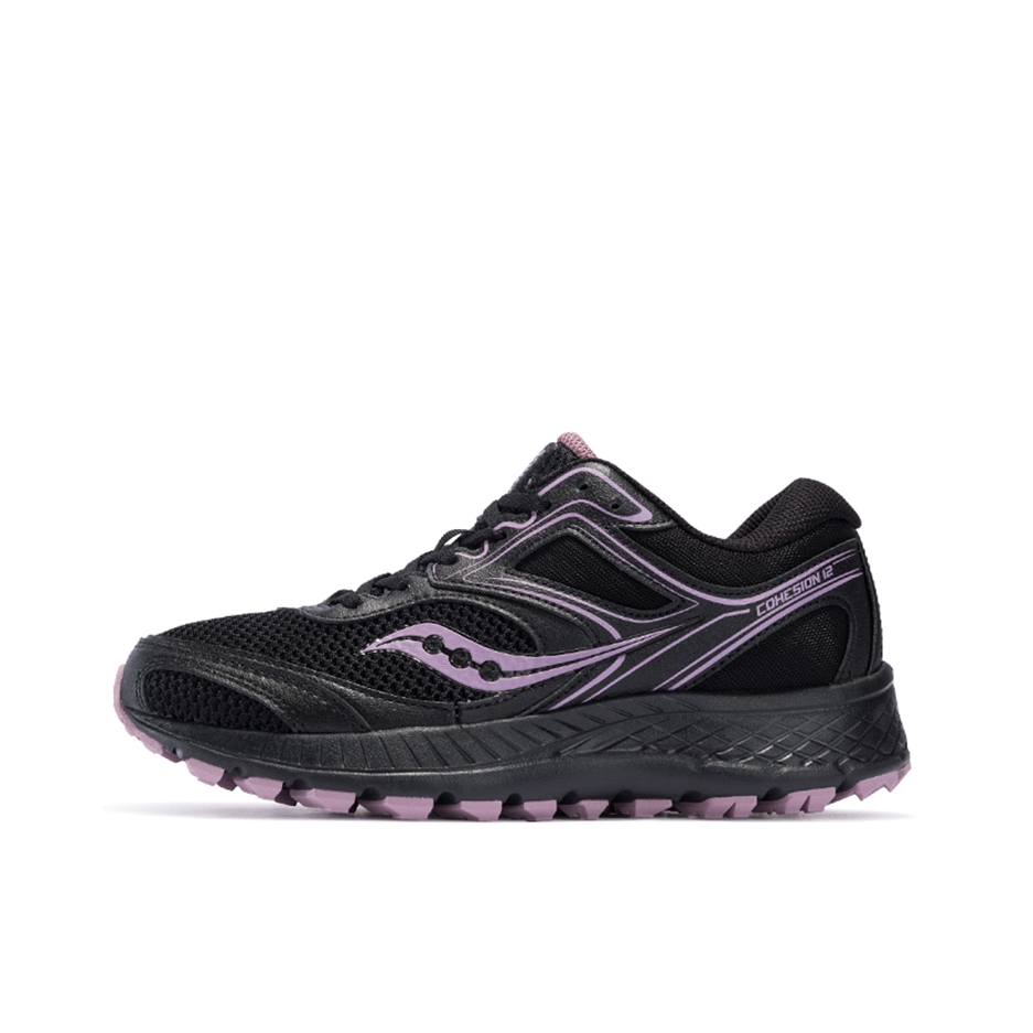 推荐商品：Saucony/索康尼 Cohesion 凝聚 12 轻便透气 缓震 防滑耐磨 织物 合成革 越野 跑鞋 黑色/紫色