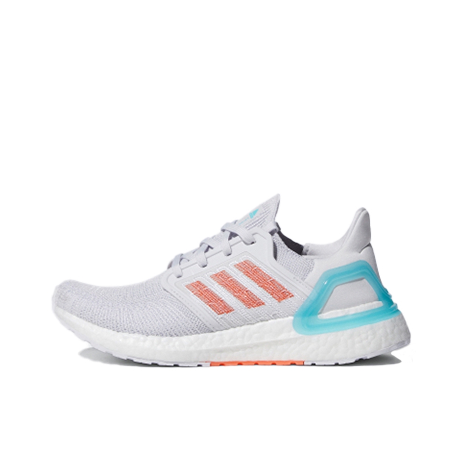 推荐商品：adidas UltraBoost 2020 经典UB 跑鞋 织物缓震回弹抗扭转圆头轻运动 White Orange Blue 浅灰/橙色/蓝色
