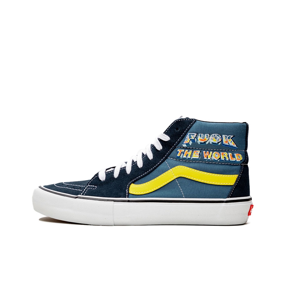 推荐商品：Vans/范斯 SK8-Hi 板鞋 潮流经典拼接复古街头厚底 Fuck the World Sup联名/脏话/蓝黄