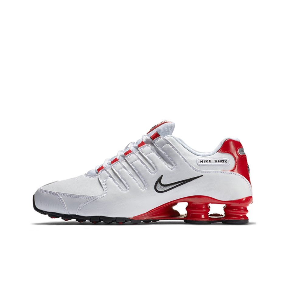 推荐商品：Nike Shox NZ 跑鞋 减震回弹防滑耐磨运动舒适皮革贴合支撑 White/University Red 白/大学红