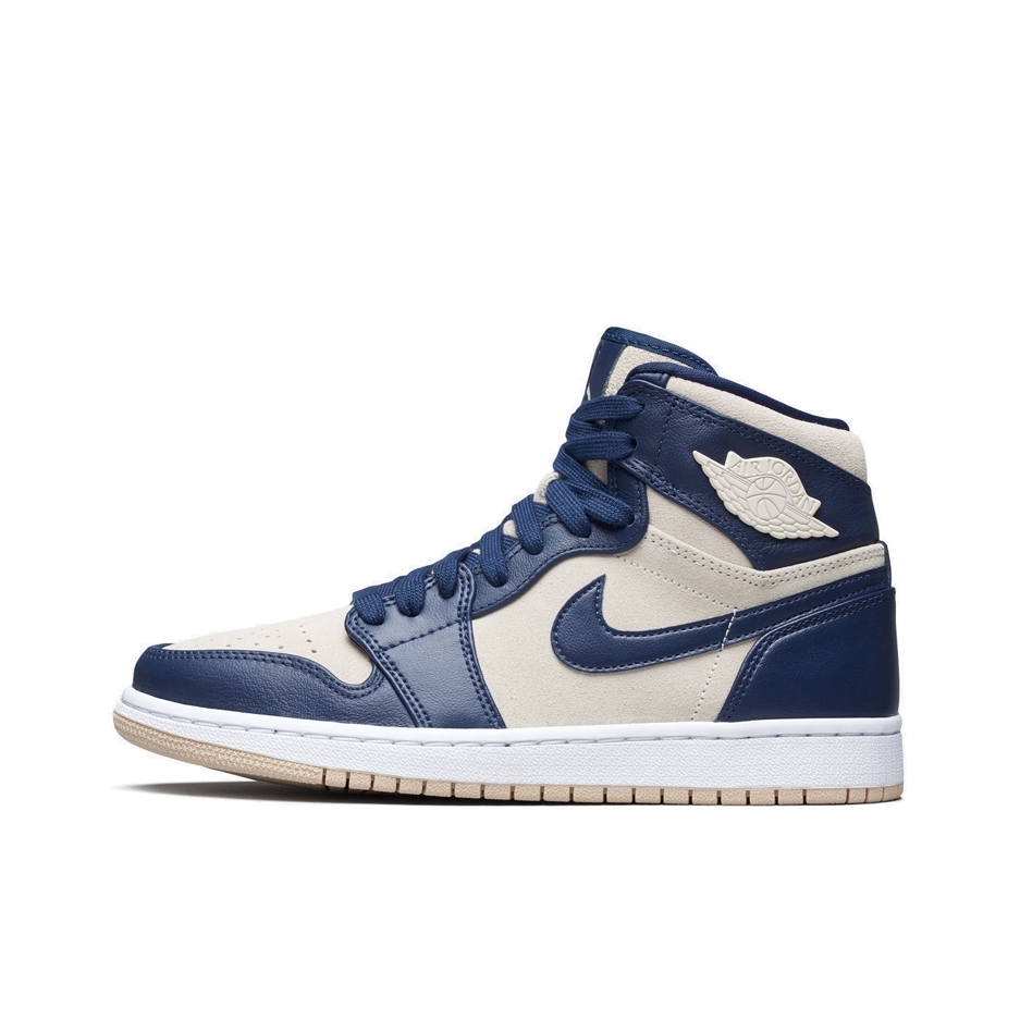 推荐商品：Air Jordan 1 板鞋 运动休闲鞋 复古潮流支撑合成革 Midnight Navy/Beige 高帮/海军蓝/米白