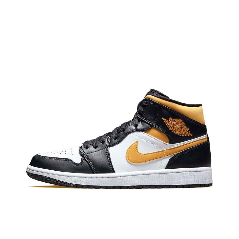 推荐商品：Air Jordan 1 板鞋 运动休闲鞋 复古潮流支撑合成革 Pollen 中帮/黑色/白色/黄色