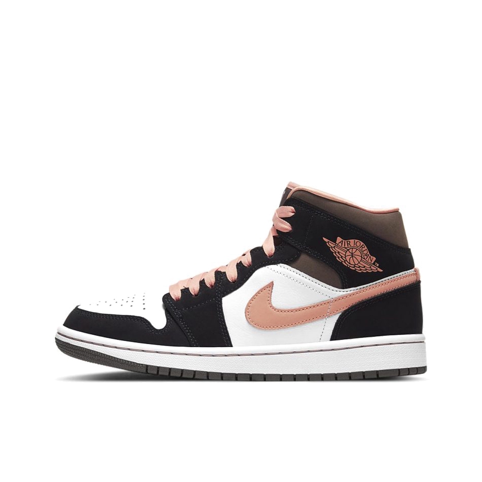 Air Jordan 1 板鞋 运动休闲鞋 复古潮流支撑合成革 中帮/黑杏粉/蜜桃摩卡