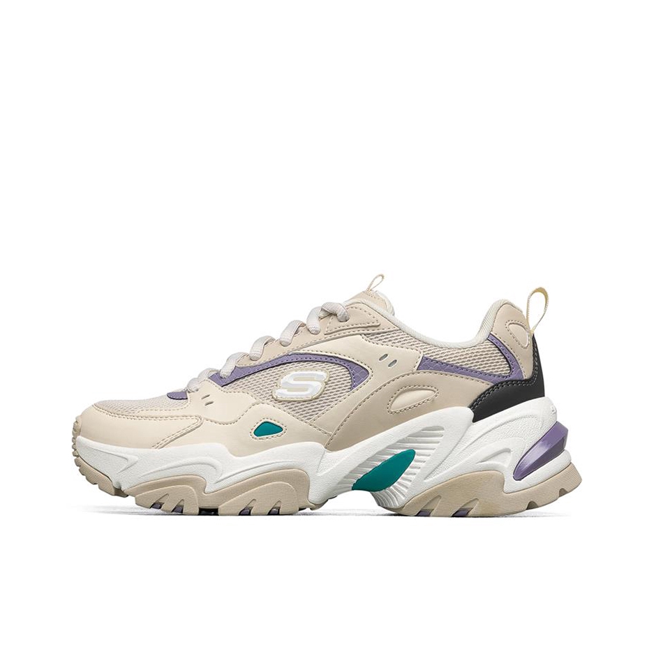 推荐商品：Skechers/斯凯奇  Stamina V2  机甲鞋二代  老爹鞋 跑步鞋 机能风绑带厚底增高缓震轻便  卡其/紫色