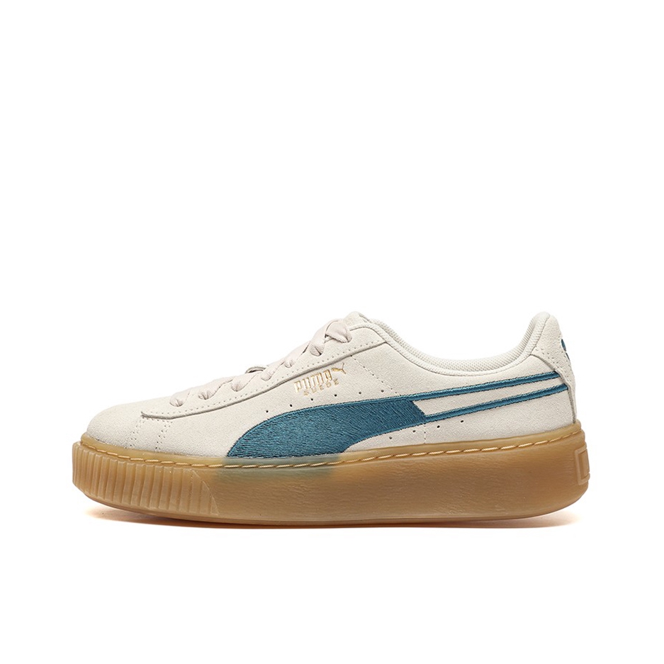 推荐商品：Puma/彪马 Suede Platform Rihana 蕾哈娜 松糕鞋 板鞋 复古百搭防滑耐磨舒适厚底休闲 米灰/蓝色