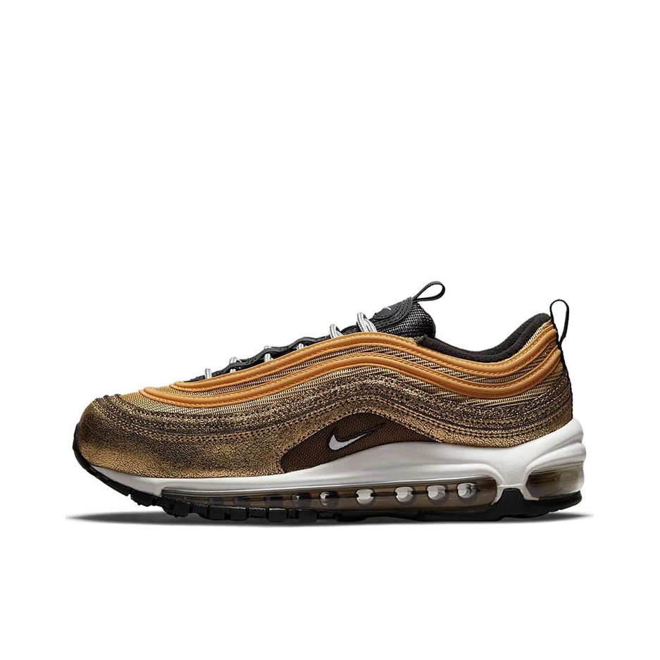 推荐商品：Nike Air Max 97 跑鞋 气垫减震全掌舒适透气防滑耐磨百搭复古织物合成革运动时尚圆头包裹性支撑 Cracked Gold 金色/黑色