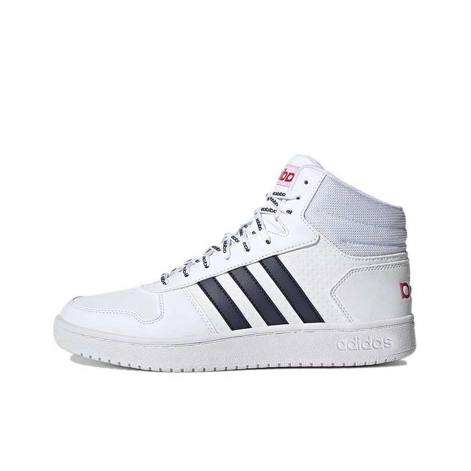 推荐商品：adidas Hoops 2.0 板鞋 简约百搭复古透气轻便舒适防滑耐磨圆头轻运动 亮白/传奇墨水蓝/浅猩红