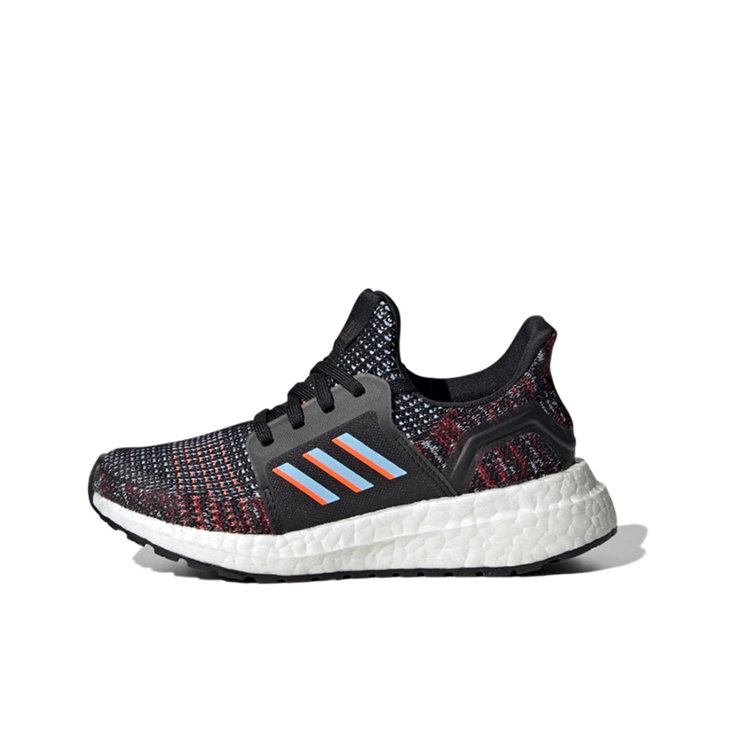 推荐商品：adidas UltraBoost 19 跑鞋 防滑耐磨轻便休闲透气减震织物支撑运动抗扭转 黑色/航空蓝/橙色