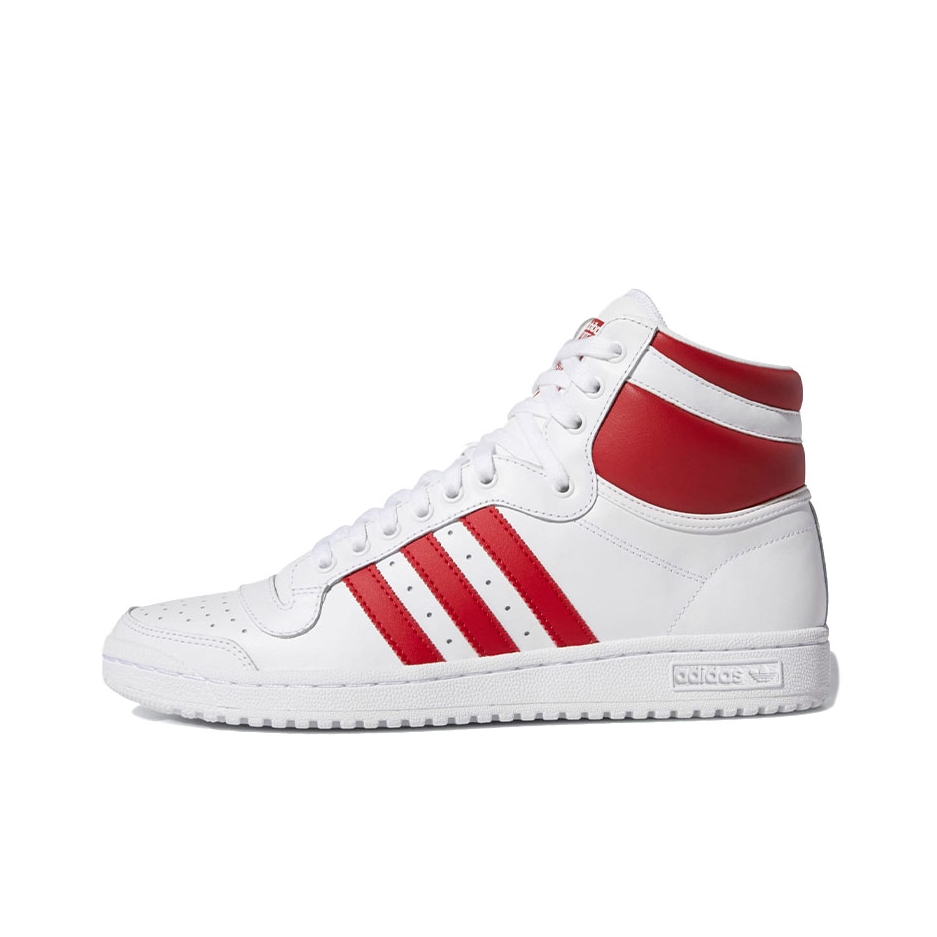 推荐商品：adidas Originals Top Ten 板鞋 防滑耐磨减震回弹轻便透气经典复古舒适潮流 White/Power Red 高帮/白色/红色
