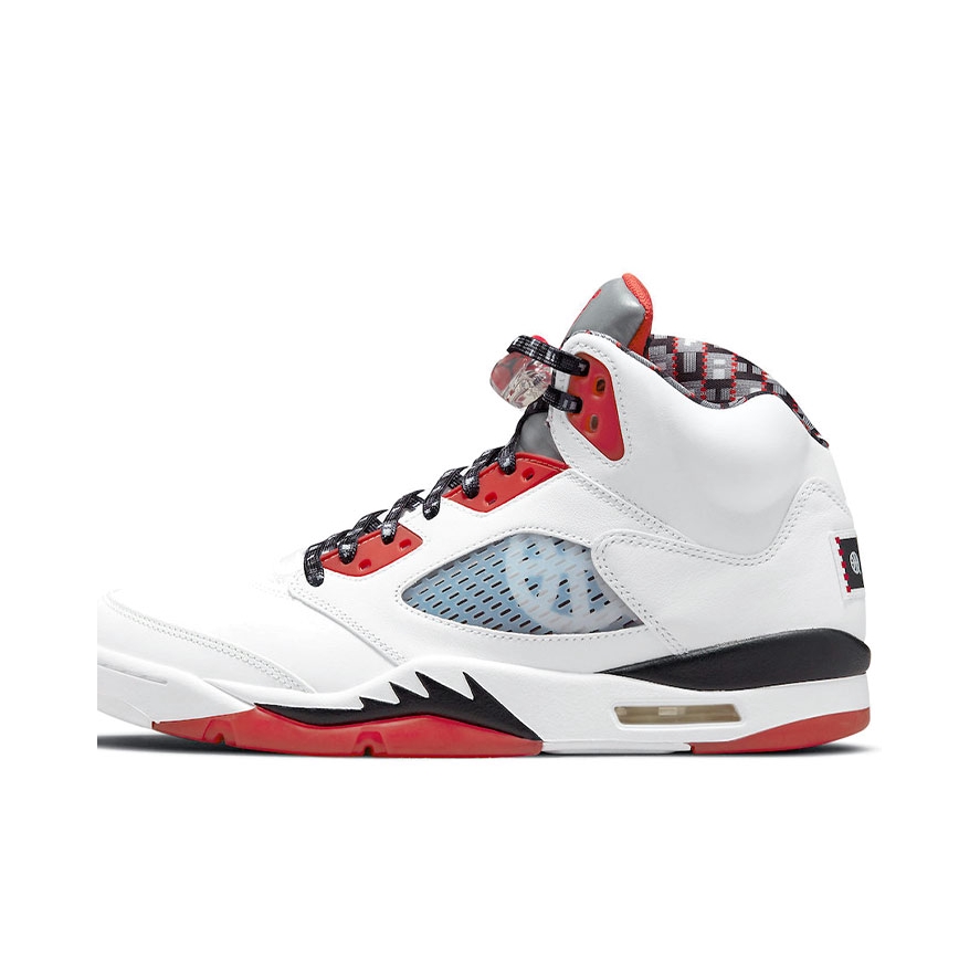 推荐商品：Air Jordan 5 运动休闲鞋 复古潮流透气防滑耐磨缓震实战支撑包裹性 Quai 54 白色/红色/黑色