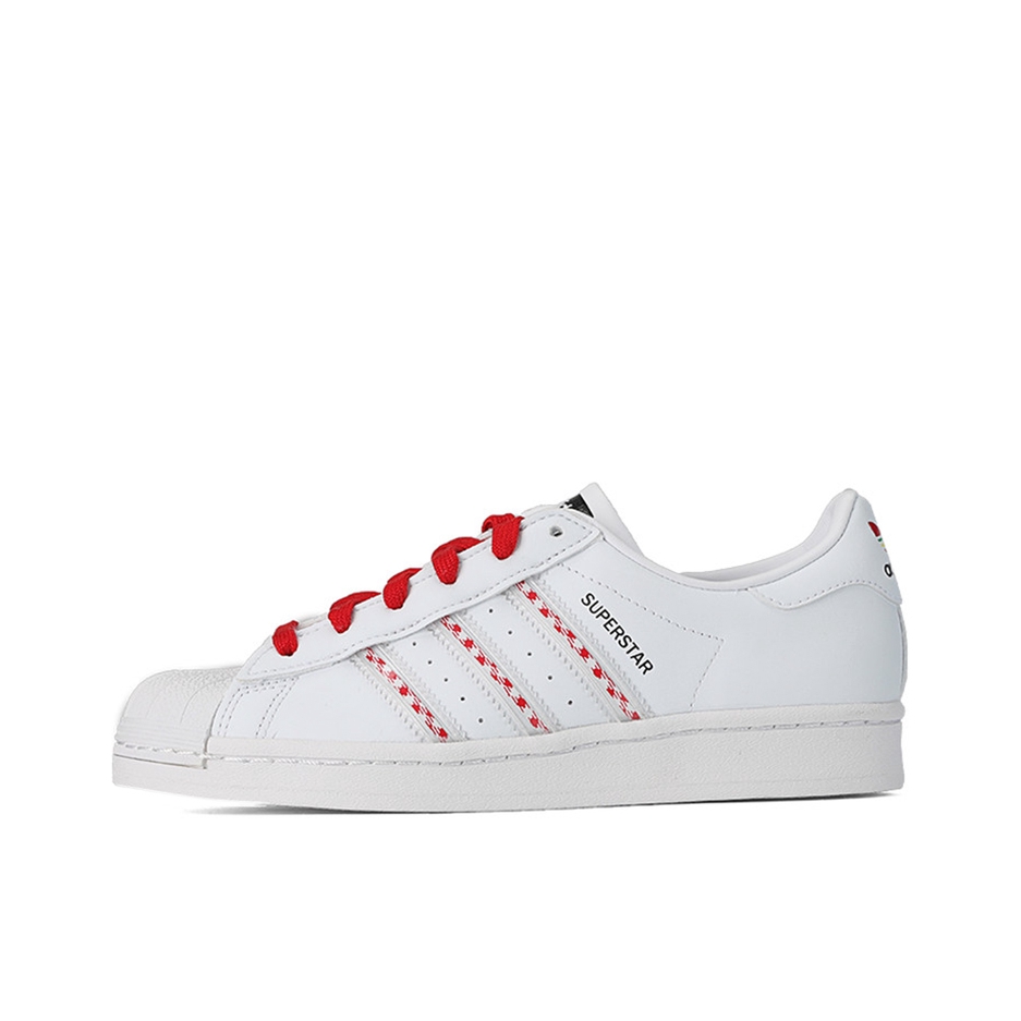 推荐商品：【宋雨琦同款】 adidas Originals Superstar 板鞋 轻便贝壳头薄底舒适百搭耐磨复古 红色条纹/白色/白红黑