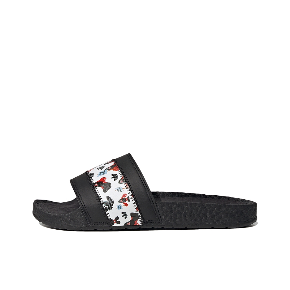推荐商品：adidas Adilette Boost 时尚休闲 舒适轻便 防滑耐磨 一字 运动 拖鞋 黑色/白色/涂鸦