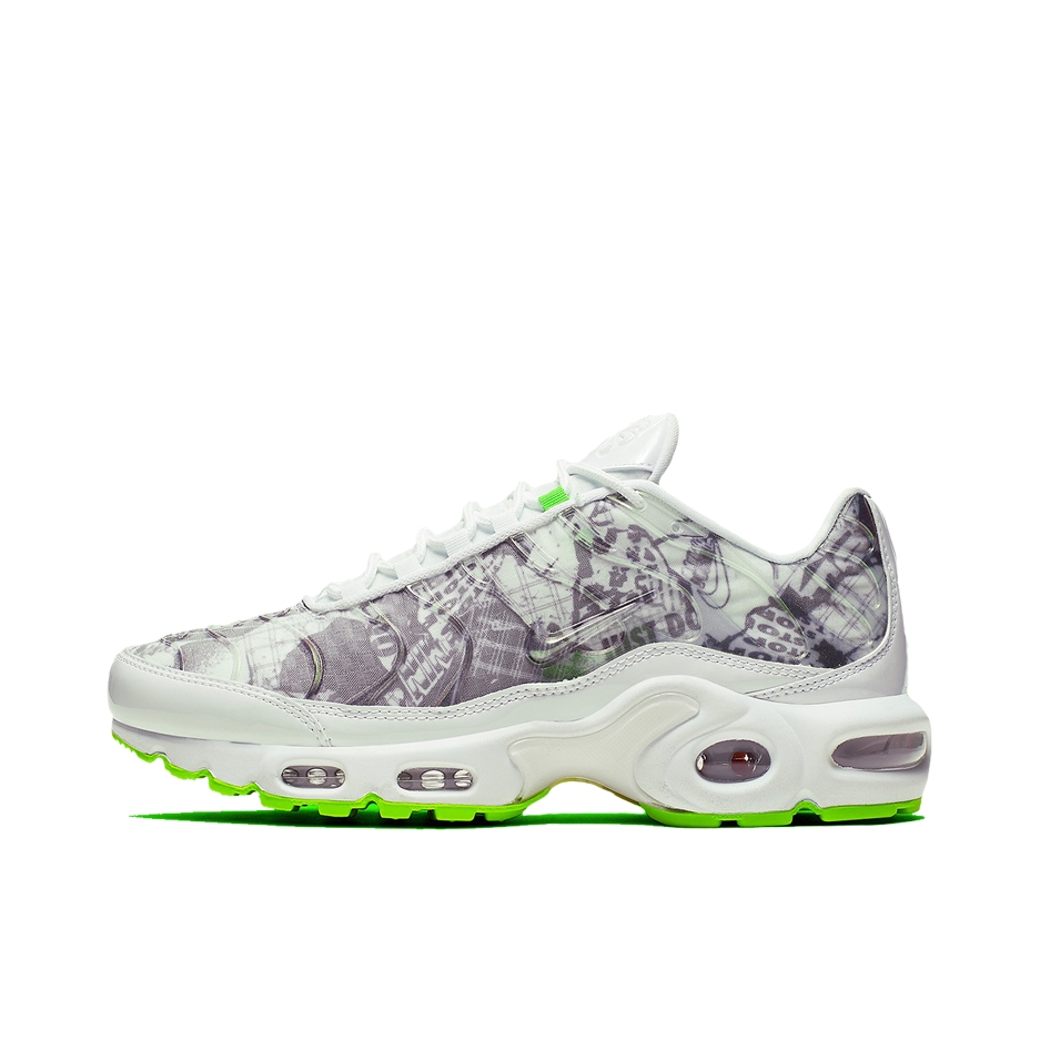 推荐商品：Nike Air Max Plus 跑鞋 休闲舒适轻便网布透气防滑耐磨气垫缓震包裹性贴合圆头 White/YellowGreen 白绿/涂鸦