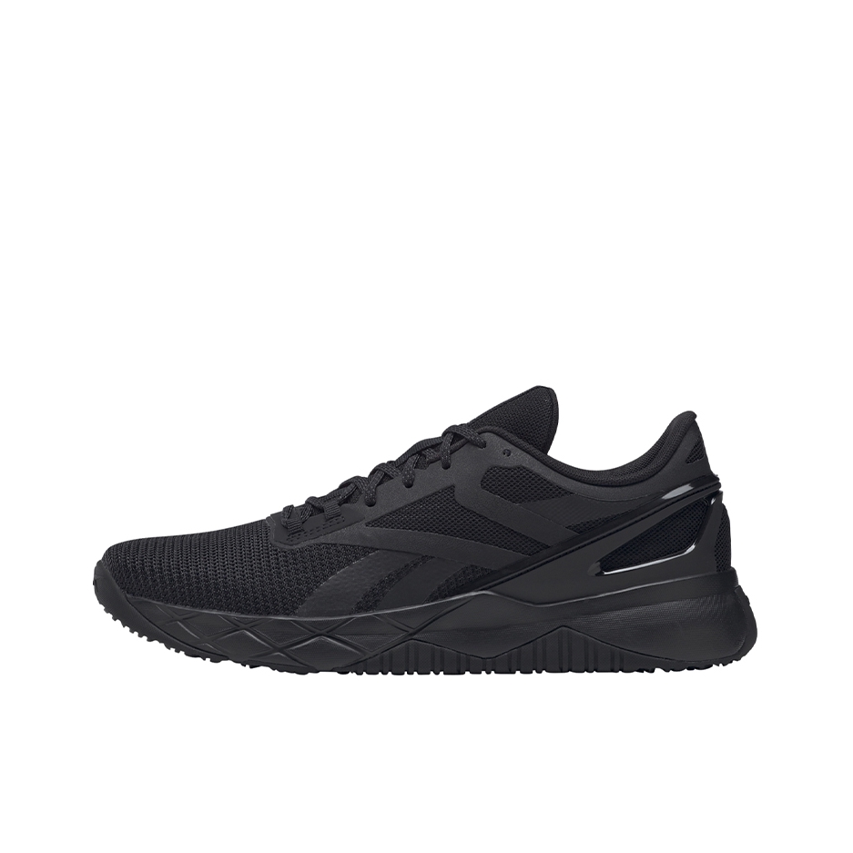 推荐商品：Reebok/锐步 Nanoflex TR 减震回弹 圆头 舒适轻便 网布透气 织物 合成革 防滑耐磨 休闲运动 健身 训练鞋 全黑