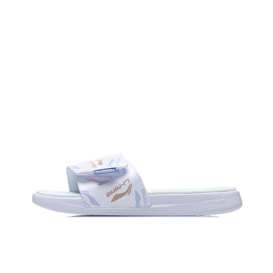 推荐商品：李宁 LN Slipper 防滑耐磨 轻便透气 休闲 时尚潮流 魔术贴 外穿 运动 拖鞋 白色