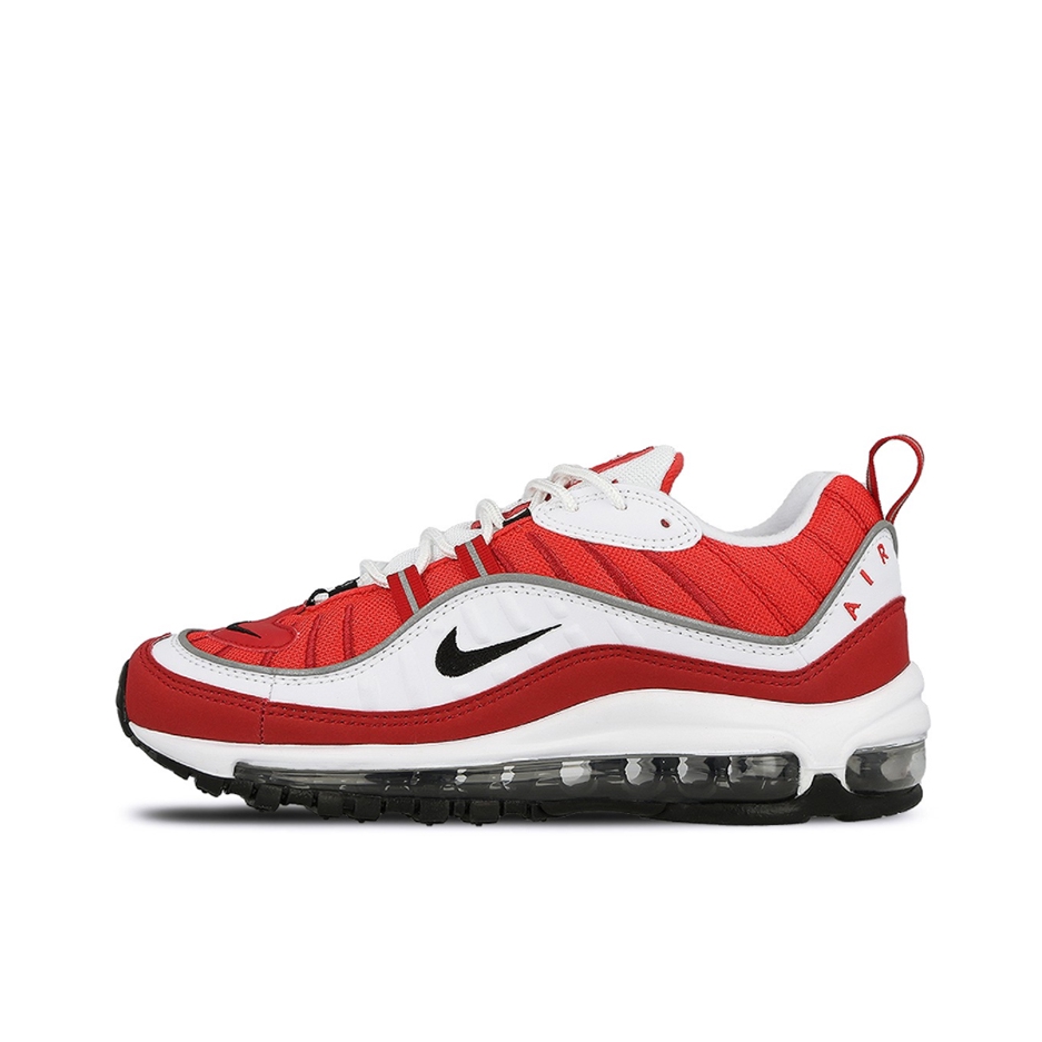 推荐商品：Nike Air Max 98 跑鞋 潮流复古全掌缓震回弹防滑耐磨轻便透气时尚拼接圆头气垫 White Red 3M 白红3M