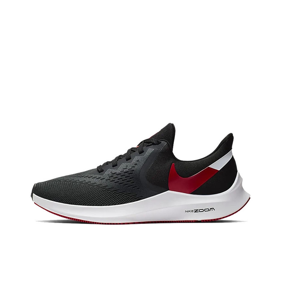 推荐商品：Nike Zoom Winflo 6 跑鞋 防滑耐磨缓震回弹网面透气织物拼接包裹性 White/Black/Red 黑白红