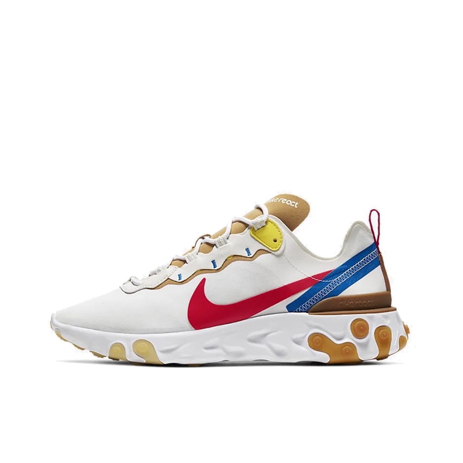 推荐商品：Nike React Element 55 跑鞋 轻便透气缓震耐磨舒适泡棉运动织物支撑防滑解构 White/Red/Blue 白红蓝/鸳鸯钩
